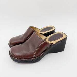 Born Brown Leather Wedge Clogs Mules 7M Comfort Minimalist Teacher Work Office